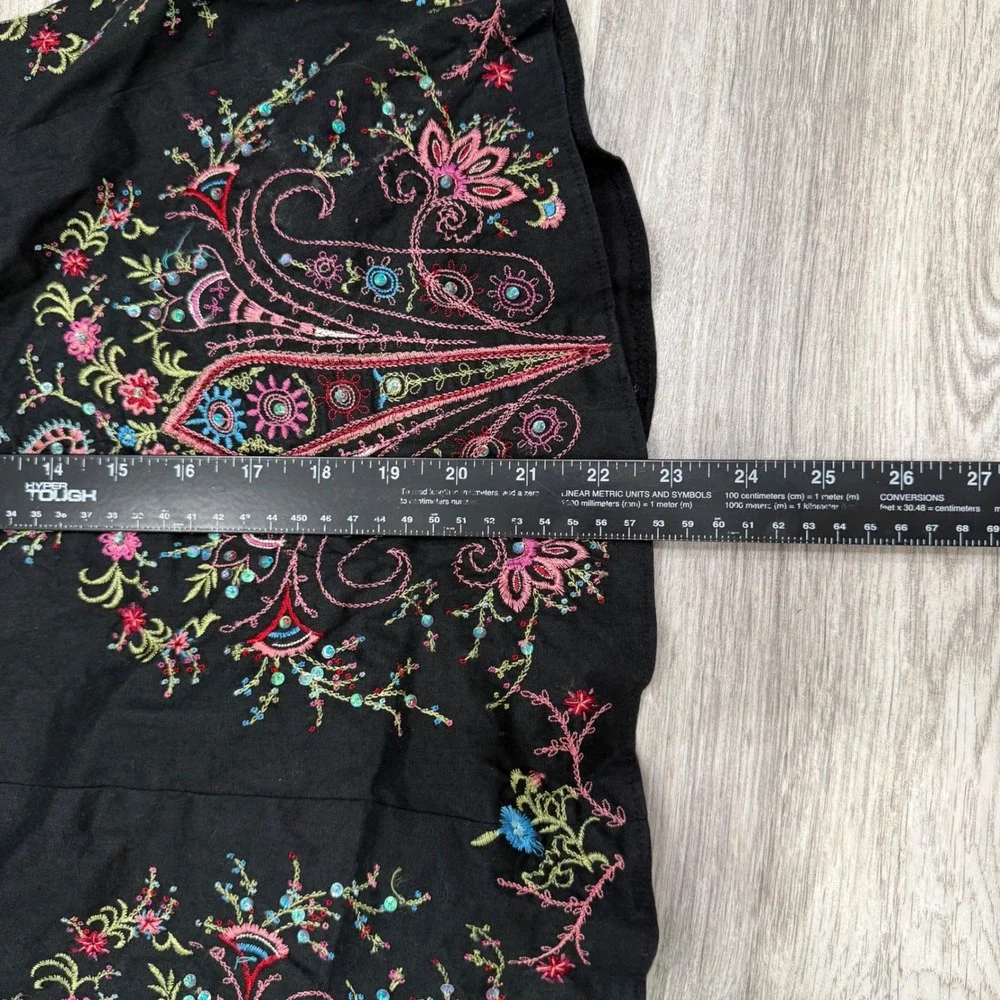 ECI New York Black Embroidered Sequin Paisley A-Line Midi Skirt Womens 10